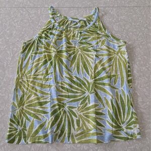 Sigrid Olsen Womens Medium 100% Linen Palm Leaf Print Halter Tank Top Green Blue